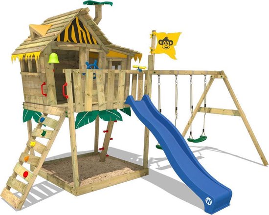 Fysica Uitgaven bijtend WICKEY Speeltoestel voor tuin Smart Monkey met schommel en blauwe Houten  speeltuig,... | bol.com