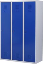 Lockerkast metaal met slot - 3 deurs 3 delig - Grijs/blauw - 180x120x50 cm - LKP-1053