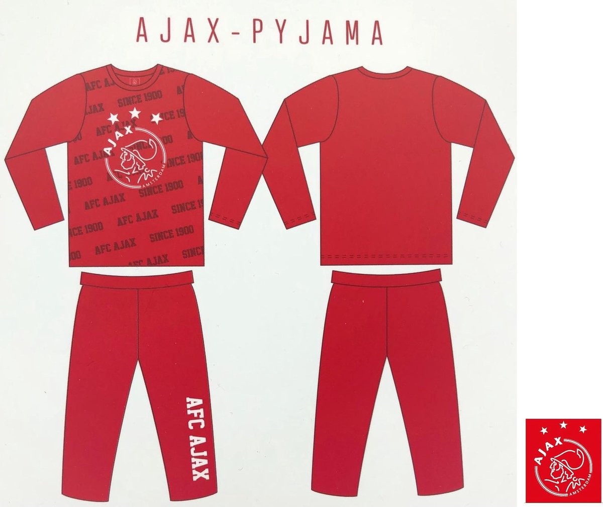 Ajax - Pyjama - Club Kleuren - Amsterdam - Voetbal - Maat 140/146 | bol.com