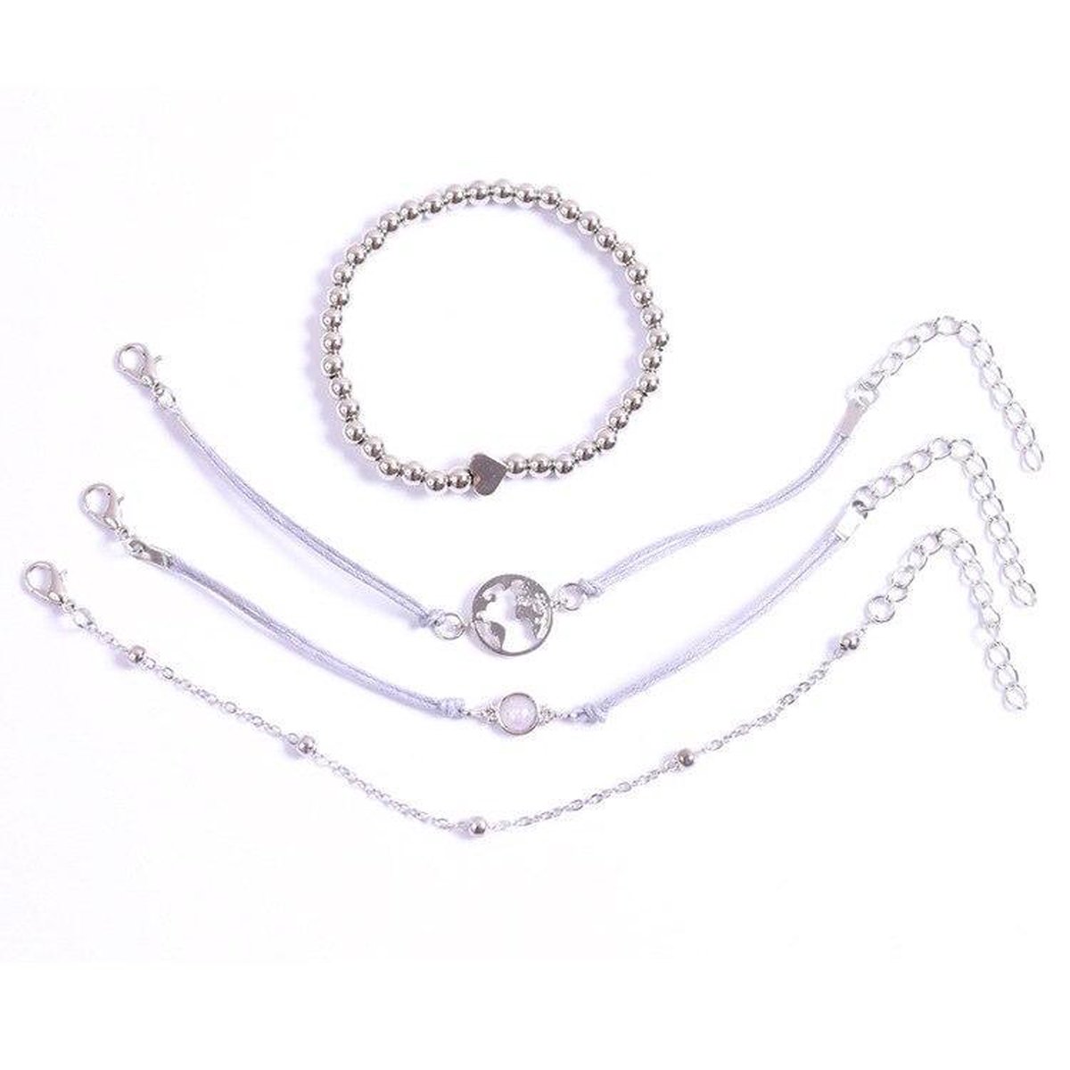 CHARO - 5 Delige Armbanden set - Zilverkleurig