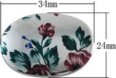 acrylic kralen, zilver met bloemenprint, plat ovaal, 34 x 24 x 7mm, 130 stuks