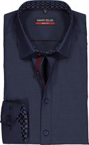 MARVELIS body fit overhemd - mouwlengte 7 - donkerblauw structuur (contrast) - Strijkvriendelijk - Boordmaat: 44