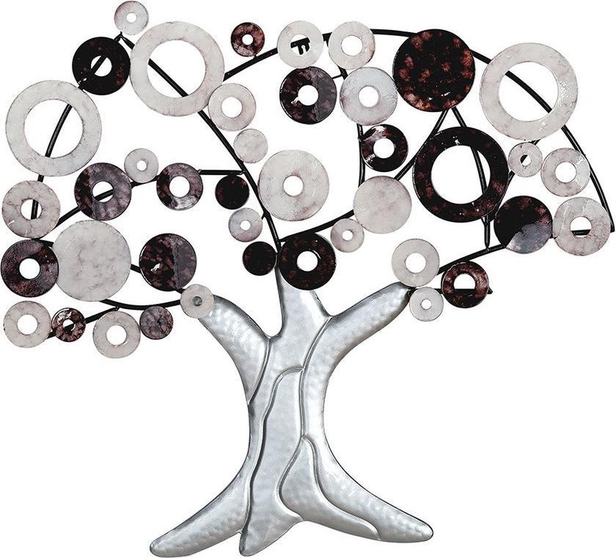 Muurdecoratie metaal zilver zwart boom metaal levensboom modern