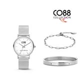 CO88 COllection 8CO Set062 Armband dames - 2 stuks - Horloge met mesh band -  Staal - Zilverkleurig