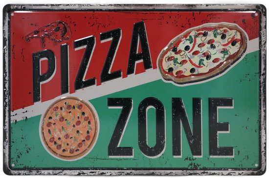 Plaque murale - Pizza Zone - Italie - Pizzaria - Vintage - Rétro - Décoration murale - Enseigne Publicité - Restaurant - Pub - Bar - Café - Horeca - Plaque en Métal - 20x30cm