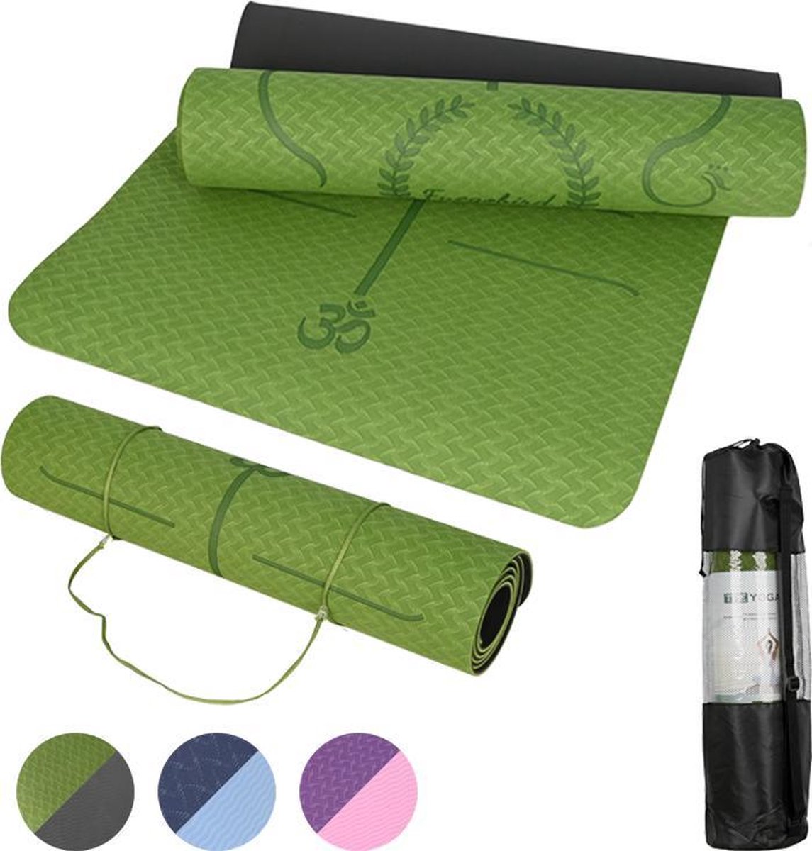 Fuegobird Yoga Mat Tweekleurige serie - zwart &Donker Groen - 183 x 61 x 0.6 cm