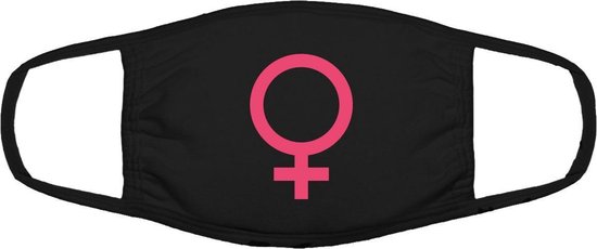 Masque buccal à logo femme | féminisme | masque | protection | imprimé | logo | Masque buccal en coton Zwart / rose, lavable et réutilisable. Adapté aux transports publics
