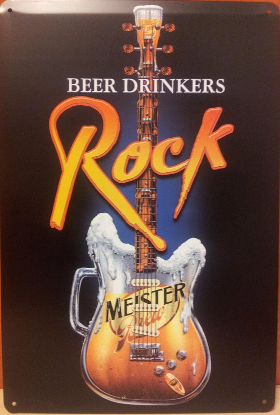 Bier drinkers Rock gitaar Reclamebord van metaal METALEN-WANDBORD - MUURPLAAT - VINTAGE - RETRO - HORECA- BORD-WANDDECORATIE -TEKSTBORD - DECORATIEBORD - RECLAMEPLAAT - WANDPLAAT - NOSTALGIE -CAFE- BAR -MANCAVE- KROEG- MAN CAVE