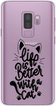 Samsung Galaxy S9 Plus transparant siliconen katten hoesje - Life is better with a cat