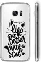Samsung Galaxy S7 Edge Transparant siliconen hoesje (Life is better with a cat)