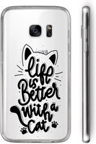 Samsung Galaxy S7 Transparant siliconen hoesje (Life is better with a cat)