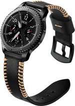 Smartwatch bandje - Geschikt voor Samsung Galaxy Watch 4 Classic, Watch 3 41mm, Active 2, 20mm horlogebandje - PU leer - Fungus - Stiksel - Zwart