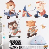 Muursticker | Dieren op scooters | Wanddecoratie | Muurdecoratie | Slaapkamer | Kinderkamer | Babykamer| Jongen | Meisje | Decoratie Sticker