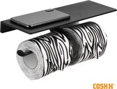 CoshX® Dubbele toiletrolhouder met telefoonplankje zwart | Toiletrolhouder voor 2 rollen wc papier
