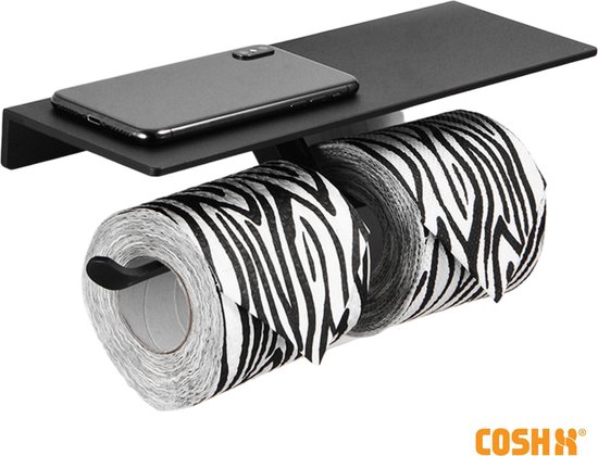 coupon versus Aanvankelijk CoshX® Dubbele toiletrolhouder met telefoonplankje zwart | Toiletrolhouder  voor 2... | bol.com
