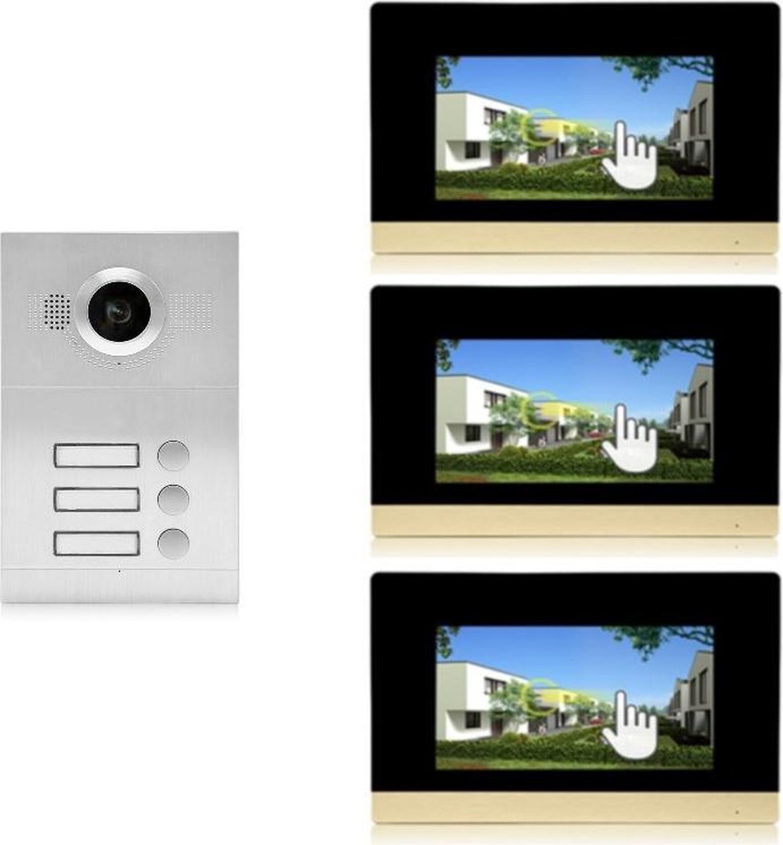 ID 3 knops buitenpaneel met 3 binnen-monitoren | Intercom | Video deurbel | IntercomDirect