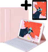 iPad 10.2 2019 Hoes Bluetooth Toetsenbord Met Uitsparing Apple Pencil En Screenprotector - Licht Roze