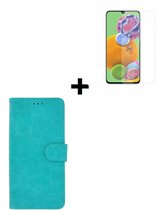 Geschikt voor Samsung Galaxy A51 / A51s Hoes Wallet Book Case Cover Pearlycase Turquoise + Screenprotector Tempered Gehard Glas