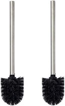 LOUZIR  Universele toilet borstel zwart met handgreep RVS - Wc borstel - Toiletborstel - Set van 2