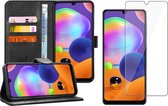 Samsung A31 Hoesje en Samsung A31 Screenprotector - Samsung Galaxy A31 Hoesje Book Case Leer Wallet Zwart + Screen Protector