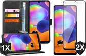 Hoesje geschikt voor Samsung Galaxy A31 - 2x Screen Protector FullGuard - Book Case Leer Pasjeshouder Zwart & Screenprotector