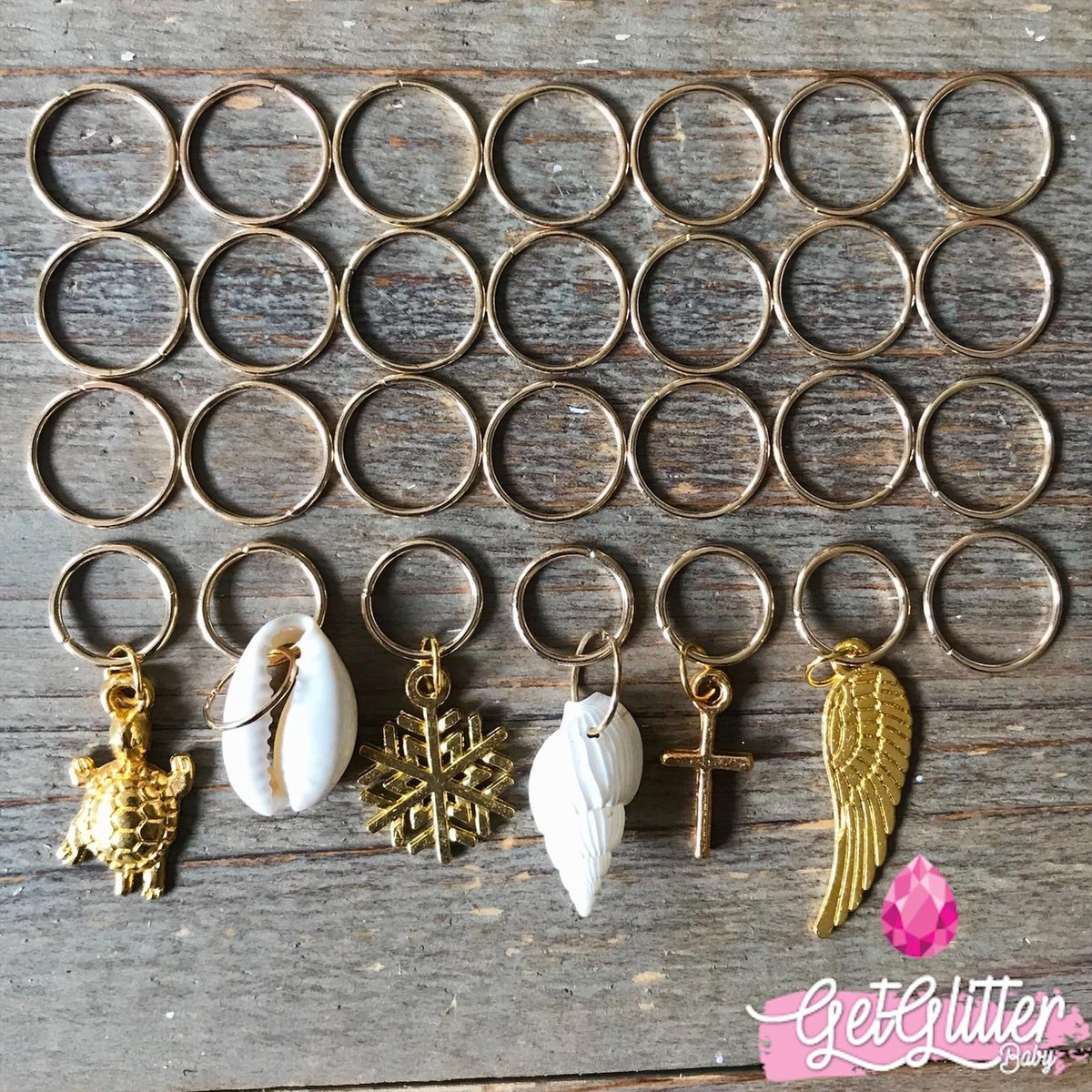 GetGlitterBaby® - Ringen / Haarringen / Haar Ringetjes / Haarringetjes met Bedel voor Vlecht Meisjes - Goud