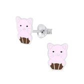 Joy|S - Zilveren cupcake kat poes oorbellen roze