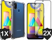 Samsung M31 Hoesje en 2x Samsung M31 Screenprotector - Samsung Galaxy M31 Hoesje Transparant Shock Proof Case + 2x Full Screen Protector Glas