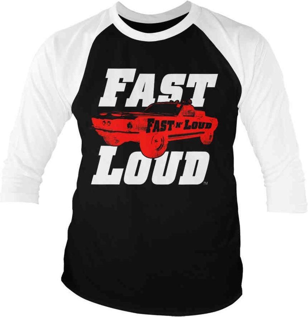Fast N' Loud Raglan top -XL- Mustang Zwart/Wit