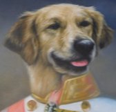 Speciaal schilderij van hond met uniform