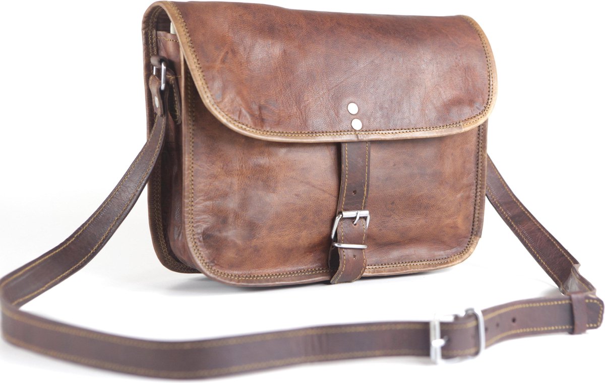 Avondtas ‘’Garda’’ - Bruin Echte Leder – 26 x 17 x 8 cm - Damestas – Handtas - Vintage Look Design – Handgemaakte Tas
