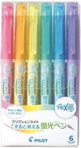 Pilot Frixion Light Soft 6  Colour  Set Uitwisbare Highlighters + 1 FriXion Remover verpakt in een Zipperbag