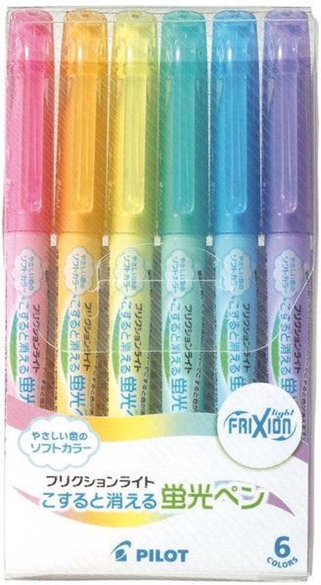 Pilot Frixion Light Soft 6  Colour  Set Uitwisbare Highlighters + 1 FriXion Remover verpakt in een Zipperbag - Pilot