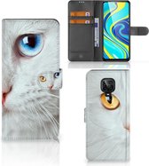 GSM Hoesje Xiaomi Redmi Note 9 Pro | Note 9S Bookcover Case Witte Kat