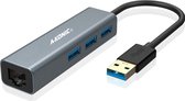 A-KONIC© USB 3.0 Naar Ethernet Lan Netwerk Adapter & 3X USB 3.0 | USB 3.0 type A To Internet RJ45 Poort + 3 USB 3.0 poorten | 10/100/1000 Mbps |  Surface | Lenovo | Acer | Samsung | Dell | HP | ASUS | Spacegrey