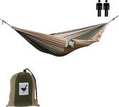 MoreThanHip (Reis)hangmat XXL Camouflage - Bruin/groen - 2 Persoons hangmat van lichtgewicht parachutestof met opbergzak - Ligoppervlak 260 x 210 cm - Lengte 290 cm - voor tuin, camping en vakantie