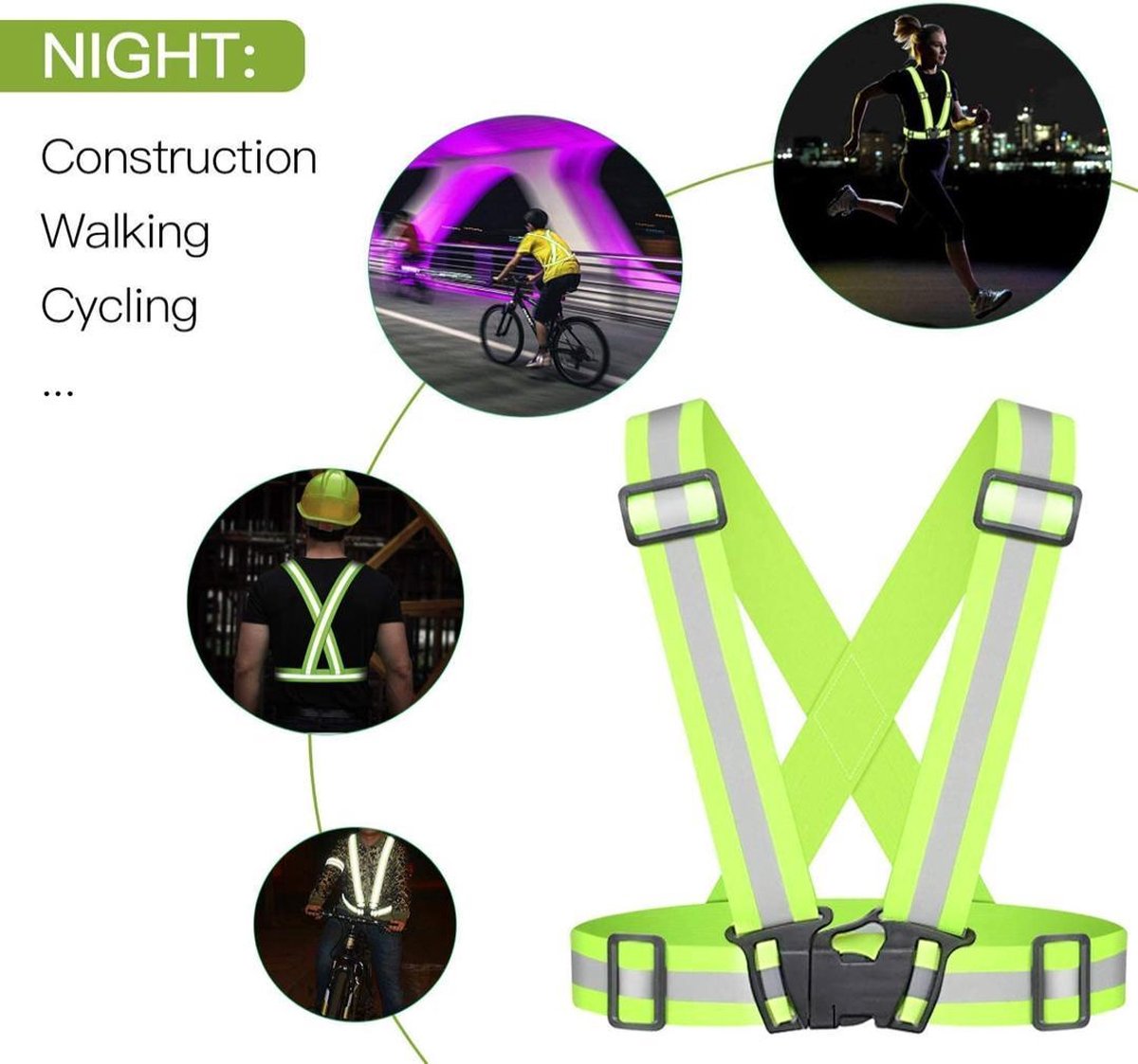 Keenso Veiligheidsvest voor outdoorsporten fietsen hardlopen wandelen fluorescerend vest-Reflecterend Vest Verstelbaar Met Hoge Zichtbaarheid In