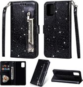 Samsung Galaxy A51 Glitter Bookcase hoesje Portemonnee met rits  - Zwart