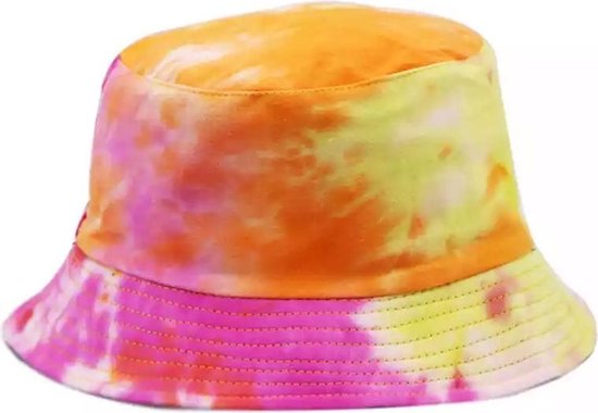 Bucket Hat Tie-Dye - Zonnehoed 2 in 1 Hoed Festival Strandhoed - Oranje Roze