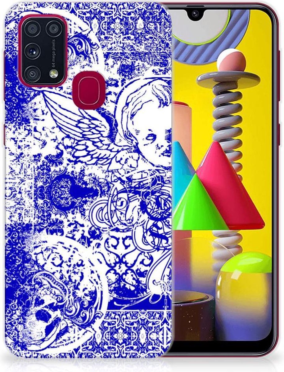 Silicone Back Case Samsung Galaxy M31 Angel Skull Blauw