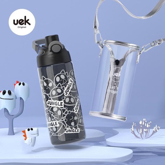 Foto: Uek original summer portable bottle l draagbare waterfles dino incl houder en waterdichte naamstickers 670ml jongens