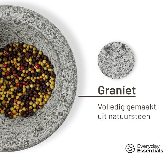 Everyday Essentials – Granieten Vijzel Met Stamper – Incl. Antislip Pad – ∅15xH10 cm