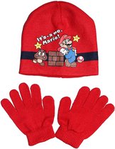 Super Mario - Winterset - Muts & Handschoenen - Model "It's-a me, Mario!" - Rood - 54 cm