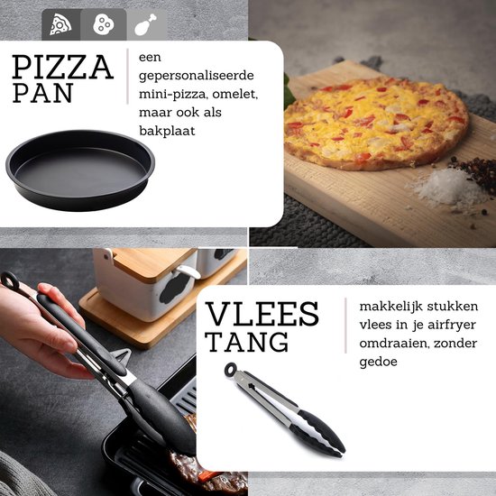 Heteluchtfriteuse accessoire - Pizzapan & Vleestang - Inclusief E-book
