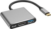 NÖRDIC DOCK-110, 3 in 1 USB-C naar HDMI 4K 30Hz, USBC 60W PD, USB 3.1, Space Grey