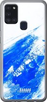 Samsung Galaxy A21s Hoesje Transparant TPU Case - Blue Brush Stroke #ffffff