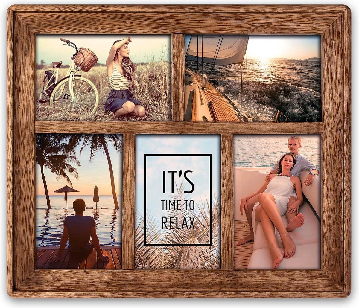 Zep Houten Multi fotolijst Mosel bruin voor 5 foto's formaat 10x15 (afmeting 35,5 x 30,5 cm) - BM546