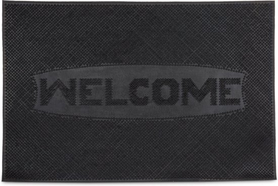 Relaxdays deurmat rubber 60x40 Welcome, schoonloopmat, voetmat, voetveger zwart