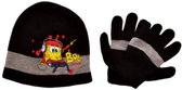 Spongebob - Winterset - Muts & Handschoenen - Model "Disco Spongebob!" - Zwart & Grijs - 54 cm