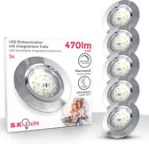 B.K.Licht - Inbouwspot - LED - 5 stuks - voor binnen - dimbaar - kantelbaar - ronde - spotjes inbouw - Ø8.2cm - 3.000K - 470Lm - 5.5W - nikkel